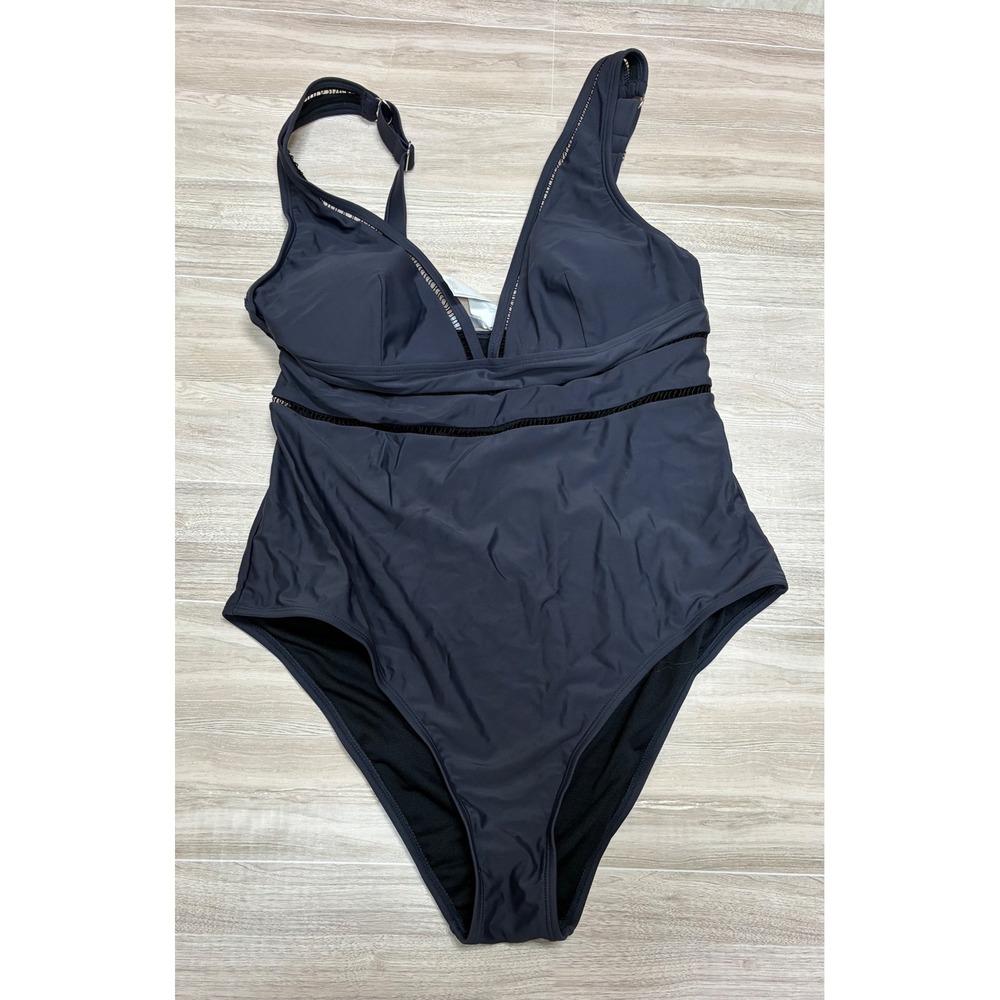 Cupshe Womens Black Crochet Mesh V-Neck One Piece Swimsuit Adjustable Straps L